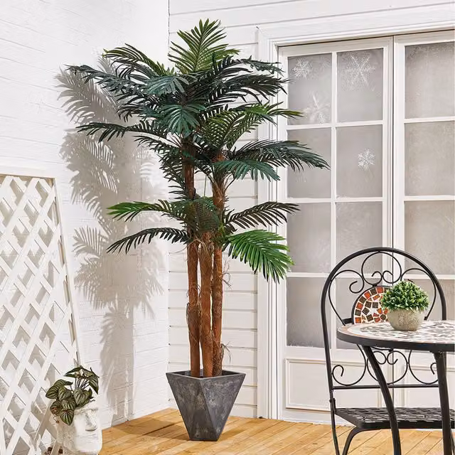 Livingandhome Large Artificial Palm Tree in Black Pot, Green, Height: 180 cm