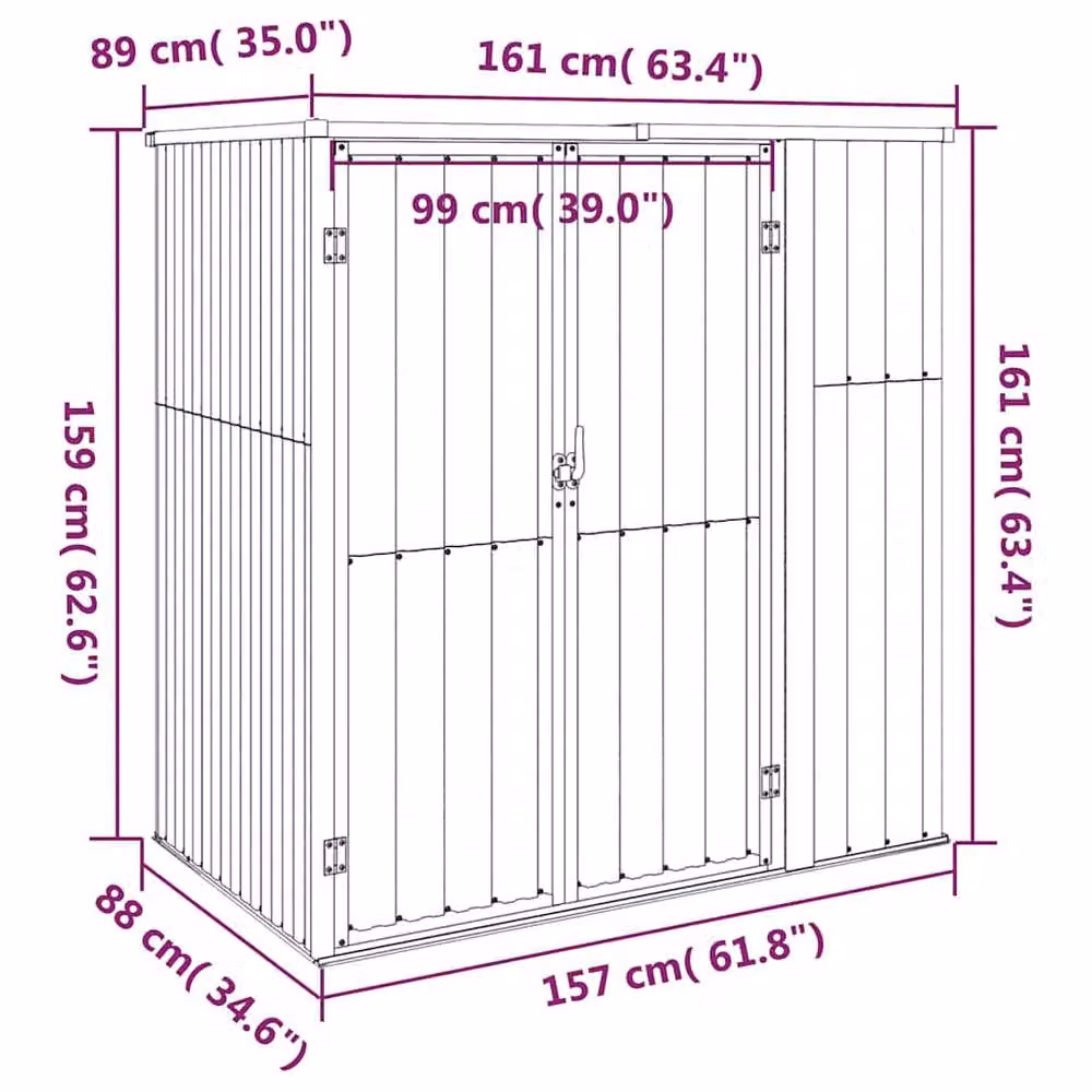 Berkfield Home Garden Tool Shed in Green Galvanised Steel, W/D/H: 161 x 89 x 161 cm – 5