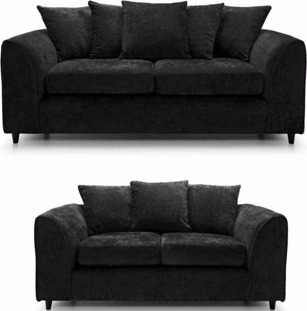 Furnishings For Less UK Monaco Chenille Fabric 3 and 2 Seater Sofa Set in Black – 1