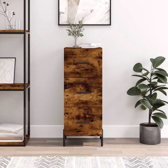Berkfield Home Modern Smoked Oak Sideboard in Brown, W/D/H: 34.5 x 34.5 x 90 cm – 1