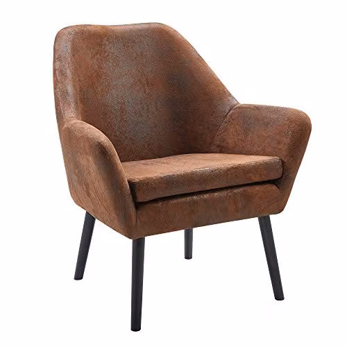 Teamson Home Midcentury Brown Fabric and Synthetic Leather Tub Armchair, W/D/H: 50.8 x 72.0 x 84.0 cm