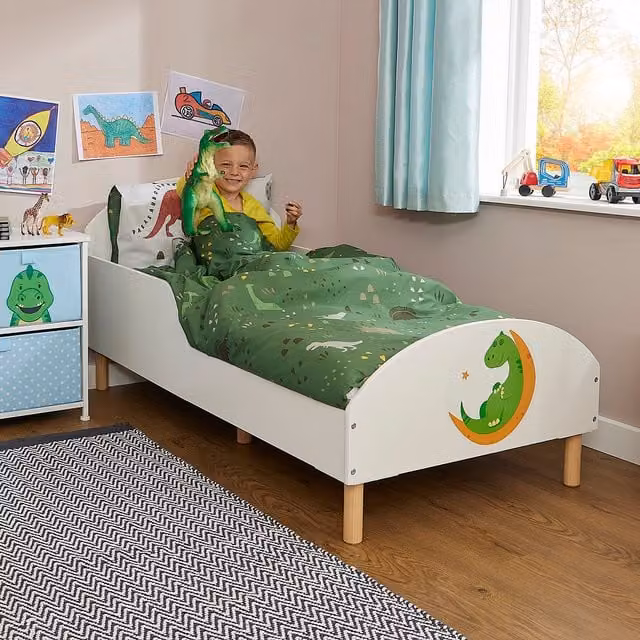 Liberty House Toys Dinosaur Kids Toddler Bed in White Solid Pine Wood