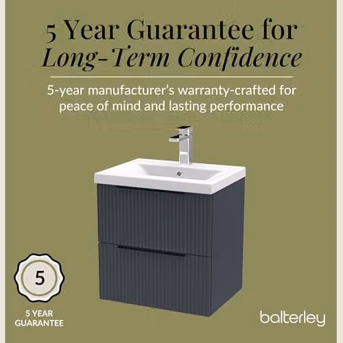 Balterley Wall Hung Bathroom Vanity Unit with Basin and 2 Soft Close Drawers, Fluted Front Design, Dark Grey, W: 51.0 cm, D: 39.0 cm, H: 54.0 cm – 4