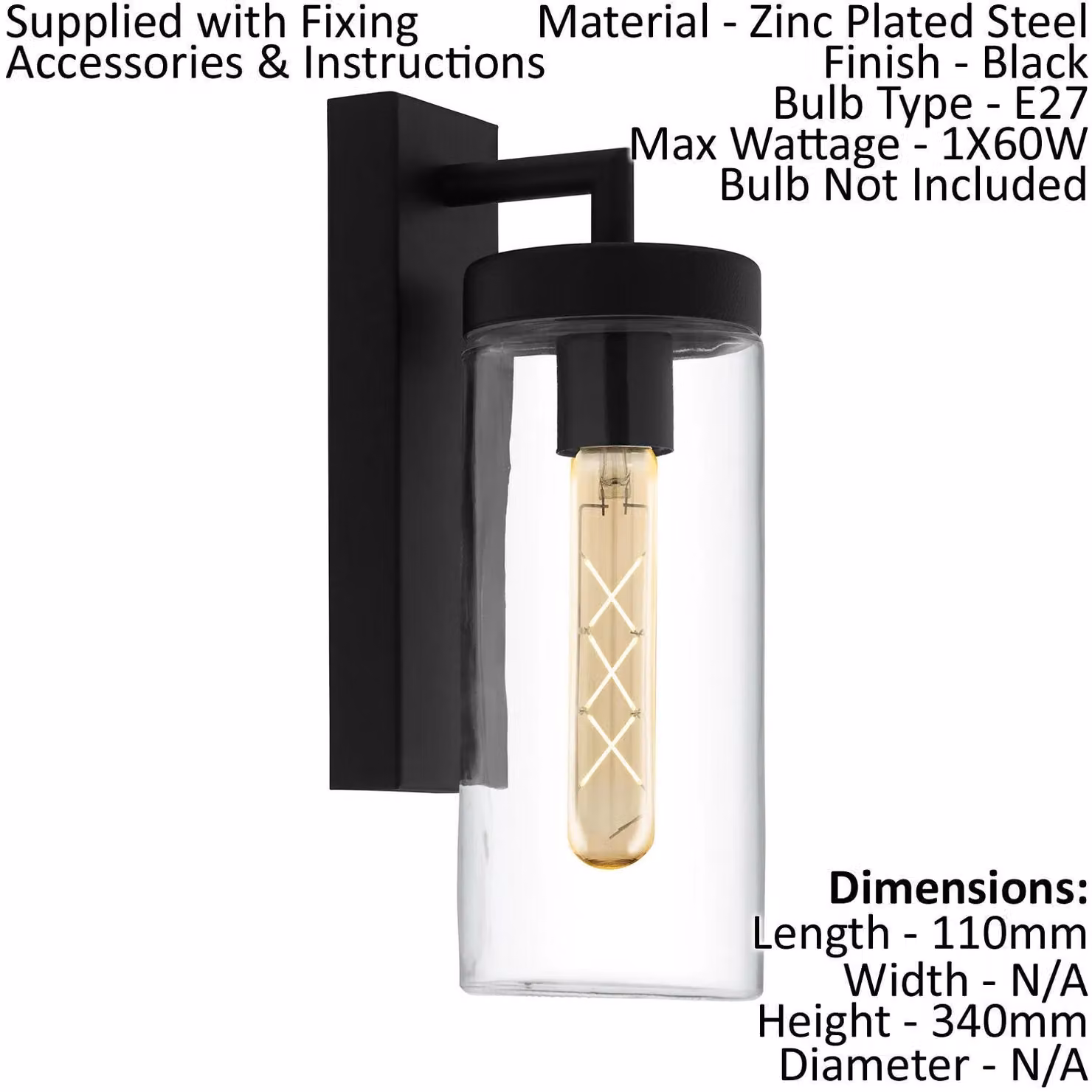 Loops 2 Pack IP44 Outdoor Wall Lanterns in Black with Transparent Glass Shades, E27 60W – 2