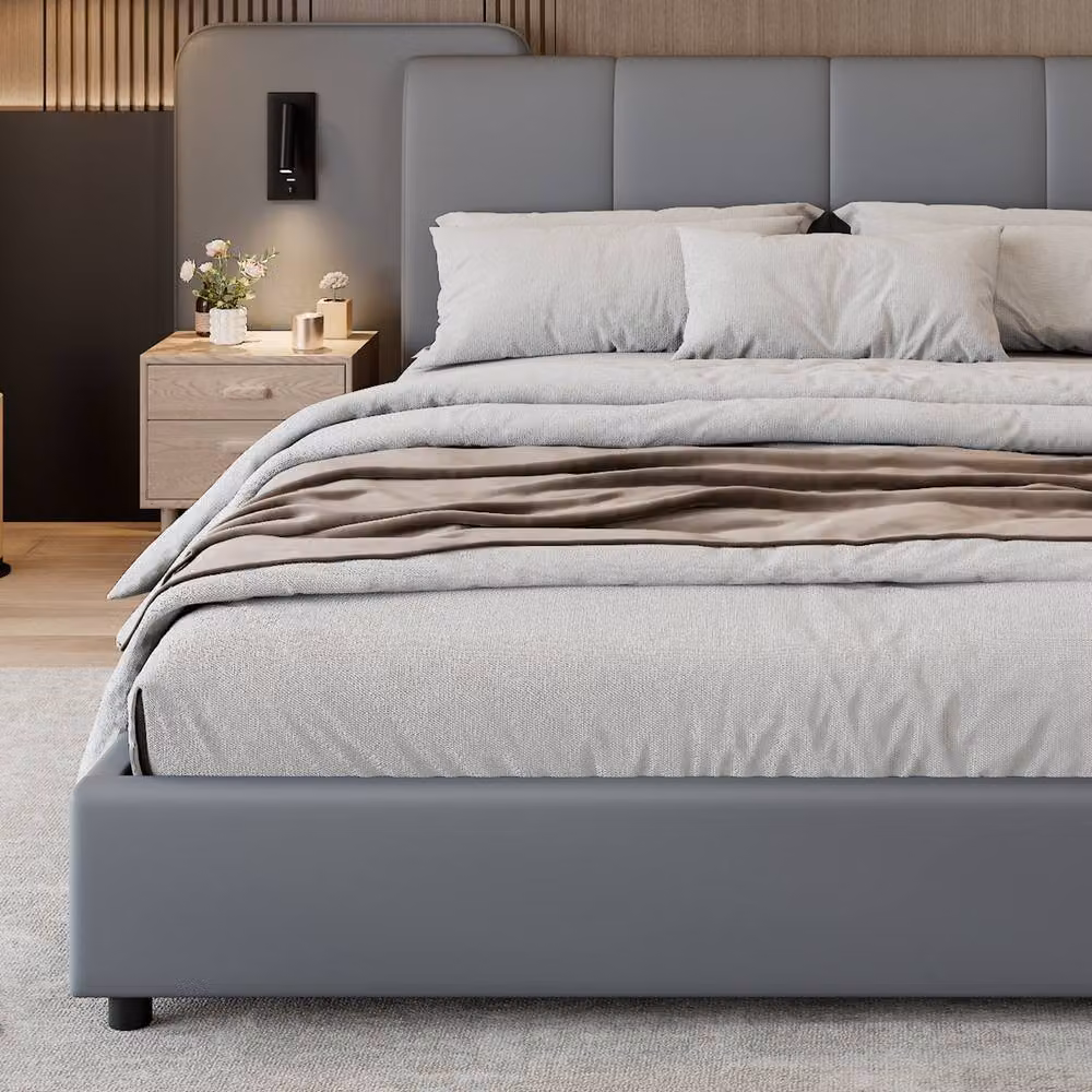 Matteo Upholstered Double Bed in Grey with USB Charging Port and Integrated Reading Light, W/D/H: 140 x 200 cm – 2