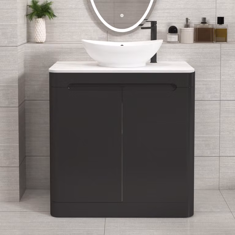 Royal Bathrooms Venice 800mm Matt Nocturne Black Floor Standing 2 Door Vanity Unit with Amaze Basin