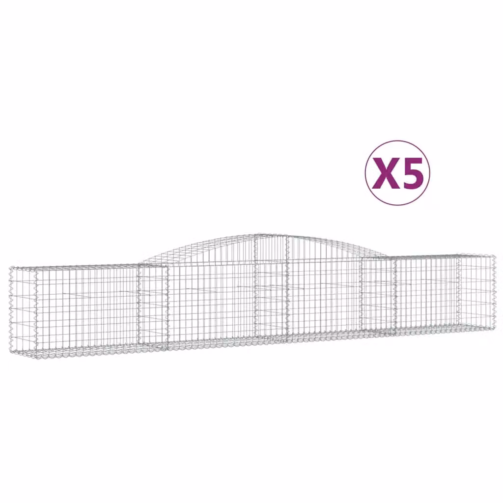 Berkfield Home Arched Gabion Baskets, 5 Piece Set, Silver Galvanised Steel, W: 400 cm, D: 50 cm, H: 60-80 cm – 2