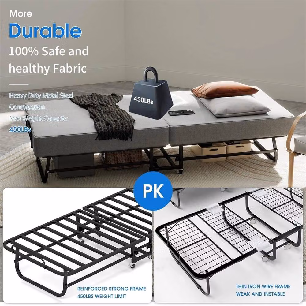Kelvenix Portable Fold Up Guest Bed with Grey Memory Foam Mattress and Wheels – 2