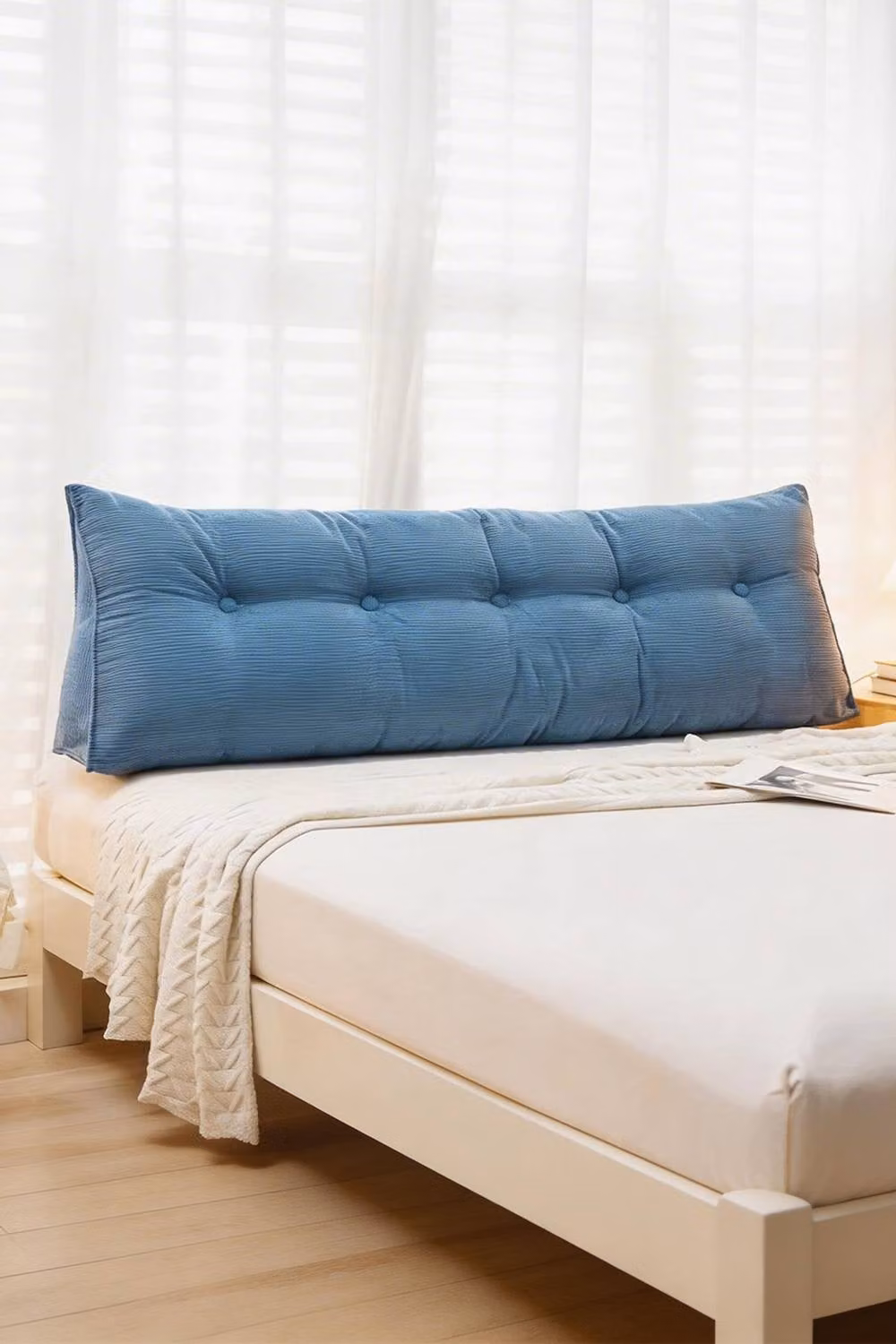 Living and Home Blue Corduroy Wedge Headboard Pillow with Removable Foam Cover – 2