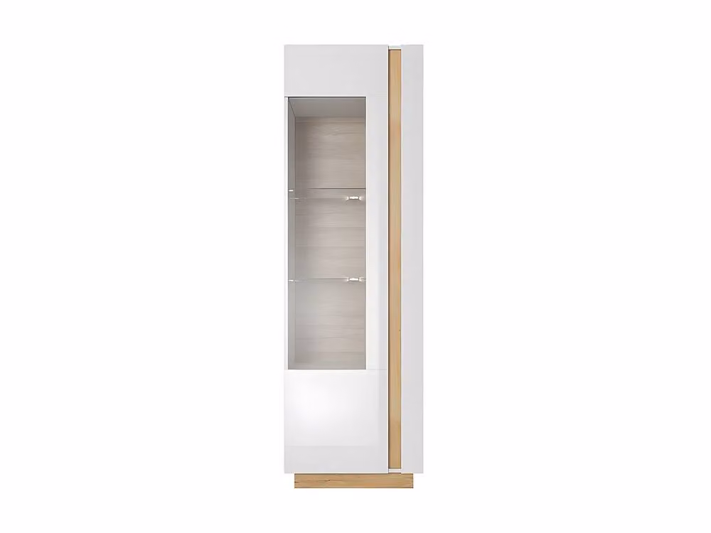 Vente-unique MURARI 1-Door Display Cabinet with Integrated LED Lighting in Gloss White and Light Oak, H: 193.5 cm, W: 60 cm, D: 40 cm – 2