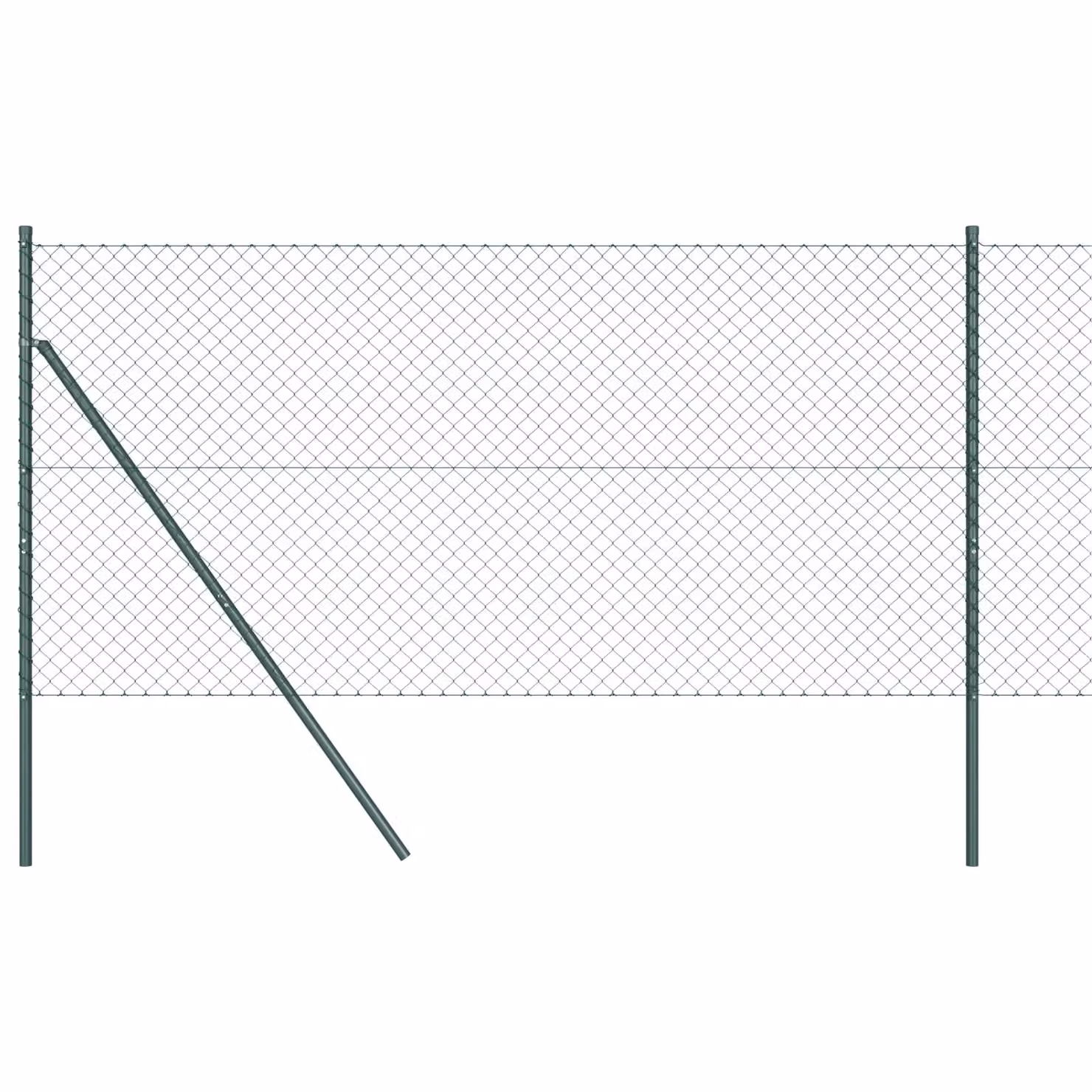 Berkfield Home Green Galvanised Steel Chain Link Fence with 7 In-Ground Round Posts, W: 10 m, H: 1 m – 2
