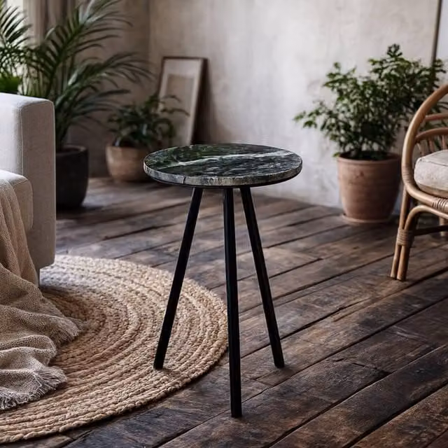 Wyld Haus Alabama Black Marble Side Table with Metal Legs, W/D/H: 30 x 30 x 45 cm