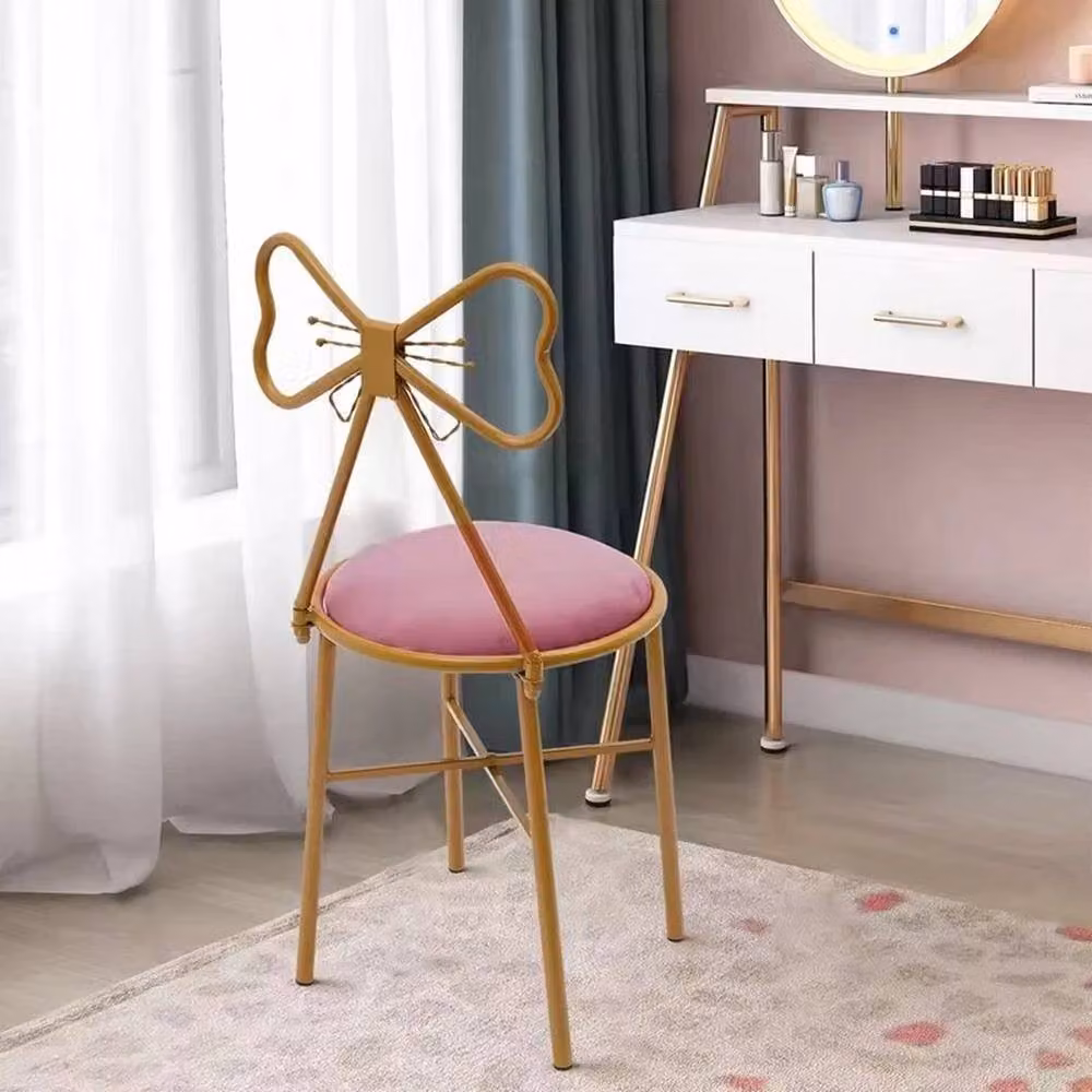 FLAVORA Metal Frame Sun Bow Back Makeup Vanity Stool in Pink, W: 100 cm x D: 50 cm x H: 50 cm – 3