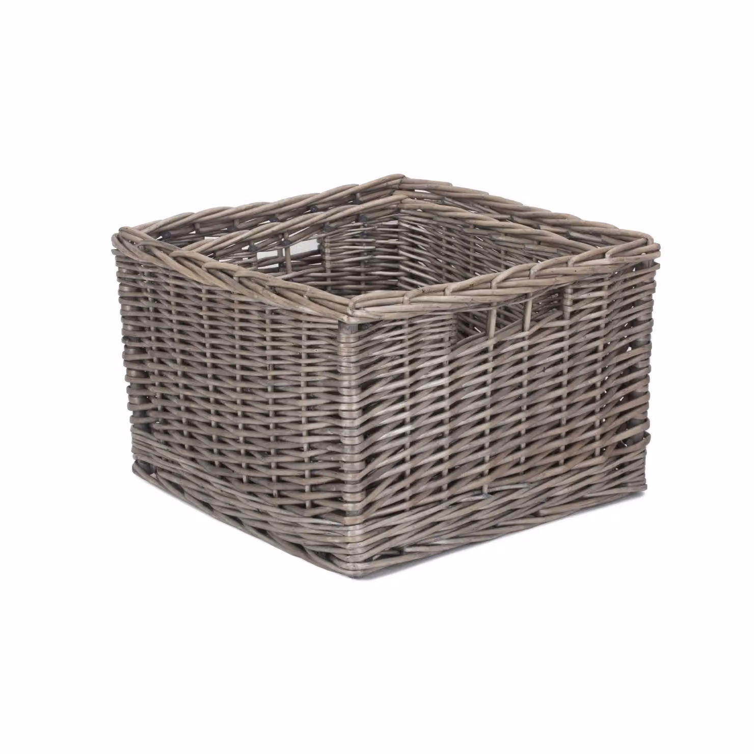 Red Hamper Set of 2 Square Antique Wash Unlined Wicker Storage Baskets in Brown and Grey, 34 cm – 3