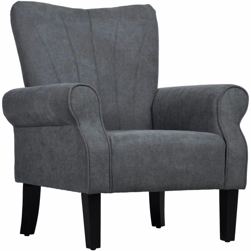 Wyld Haus Suri Mid Century Grey Fabric Accent Armchair with Rubberwood Legs – 2