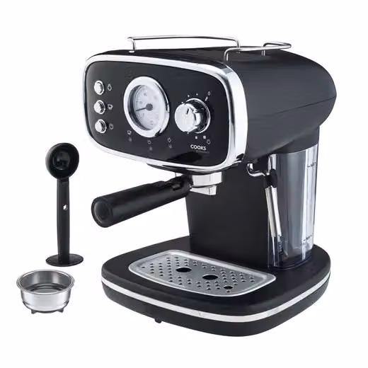Cooks Professional 15-Bar Retro Espresso Coffee Machine with Steam Wand in Black – 2