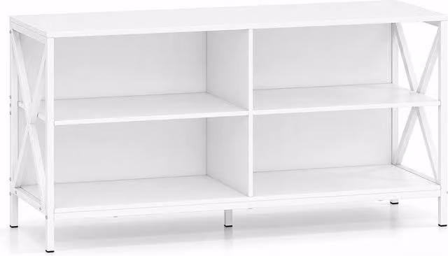 Gymax Modern White Metal TV Stand and Entertainment Centre with 4 Open Storage Shelves