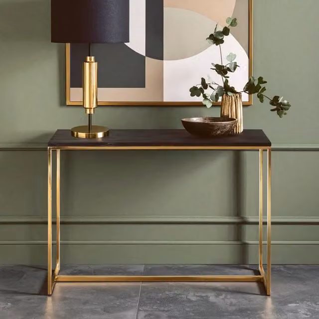 Orsina Relic Dark Petrified Wood Console Table in Black