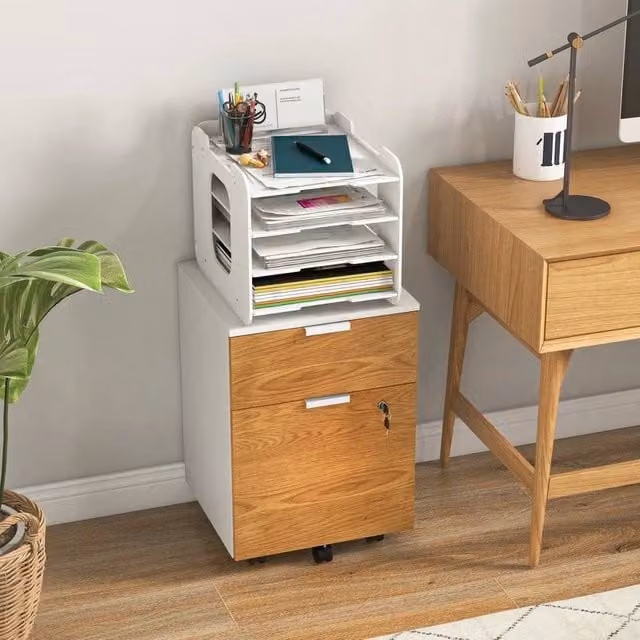 EONLION 2 Drawer Filing Cabinet with Adjustable Hanging Bars in Brown