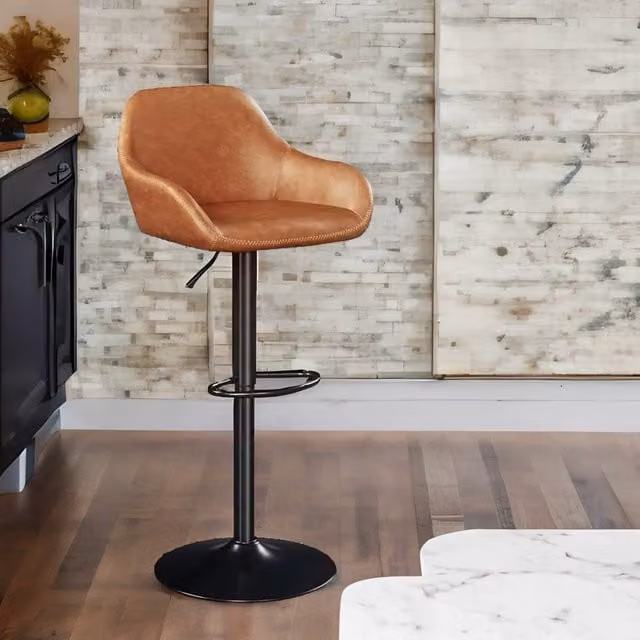 Rafaelo Mobilia Set of 2 Brown Faux Leather Height Adjustable 360 Swivel Barstools