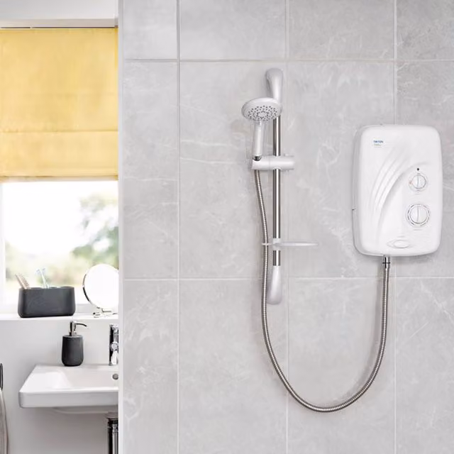 Johnson Tiles Darlington Gloss Rectified Marble Look Wall Tile Sample - Pearl White and Grey