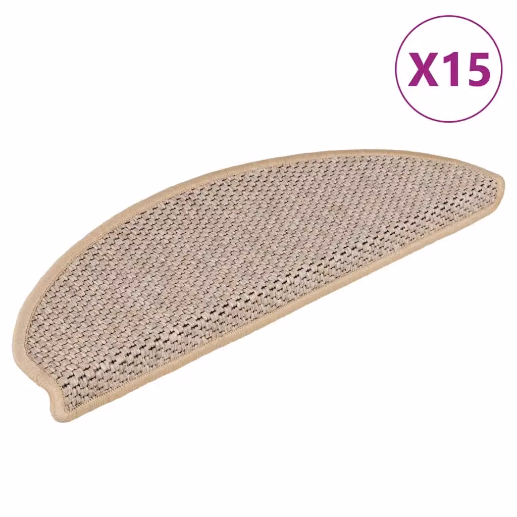 Berkfield Home Self-adhesive Sisal-Look Stair Mats, 15 Pieces, Light Beige, W: 65 cm, D: 21 cm, H: 4 cm – 2