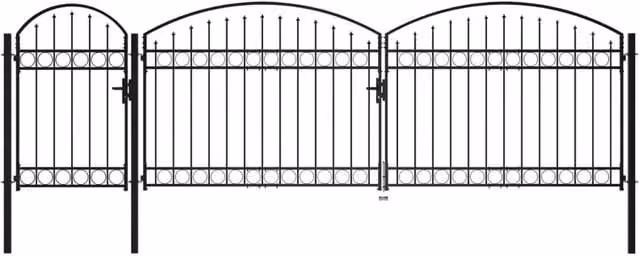 Berkfield Black Steel Arched Top Double Garden Fence Swing Gate W: 5 m, H: 2 m