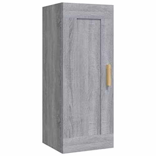 vidaXL Grey Modern Wall Cabinet with Hinged Doors and Internal Shelves W/D/H: 35 x 34 x 90 cm