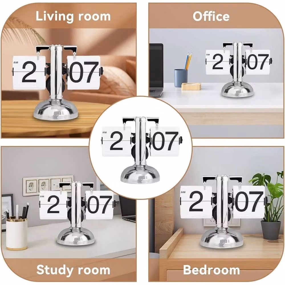 NESTLUNE Silver Mechanical Auto Flip Digital Tabletop Clock, W/D/H: 100 x 100 x 100 cm – 4