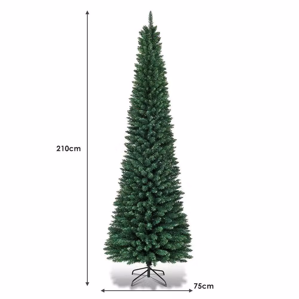 Gymax 210 cm Slim Artificial Christmas Tree in Green – 2