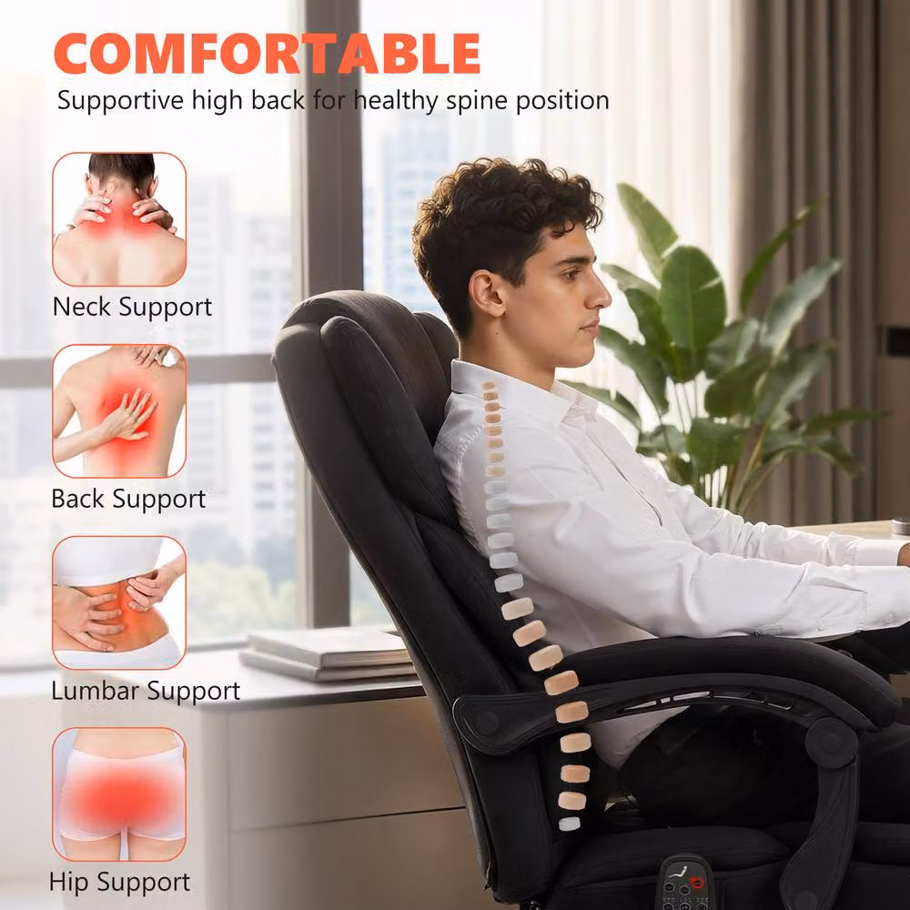 HOMCOM Black Velvet Massage Office Chair with Heat, 135 Degree Reclining Executive Desk Chair with Headrest and Armrests – 5