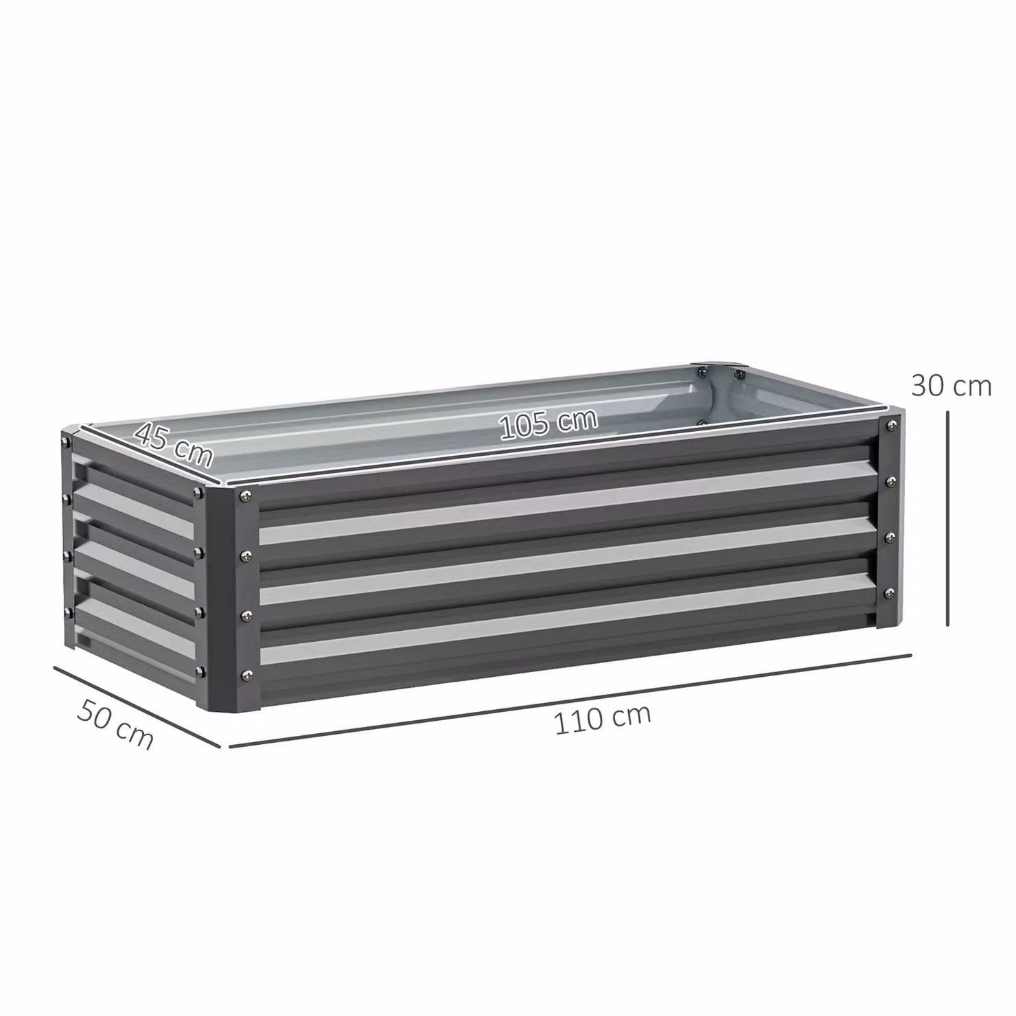 Outsunny Set of Two Galvanised Steel Raised Planter Boxes, Grey, W: 110 cm, D: 50 cm, H: 30 cm – 3
