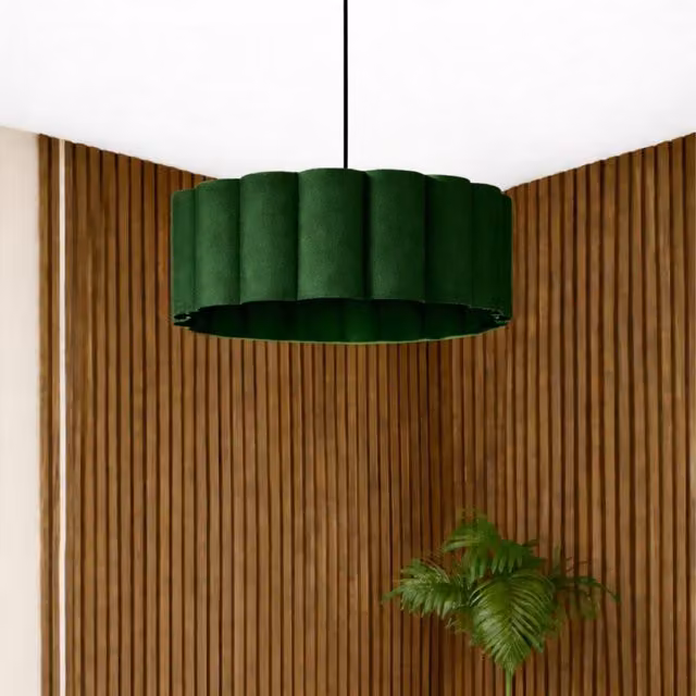 CGC Maria Scalloped Large Drum Lampshade in Green and Cream Fabric