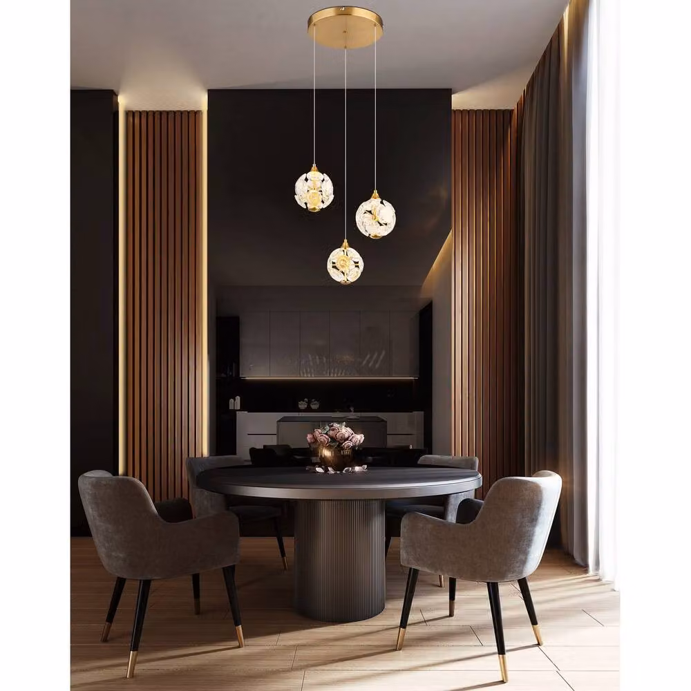 Netlighting Virina Cluster Pendant Light in Gold and Transparent with K9 Crystals and 3x LED Warm White Bulbs – 3