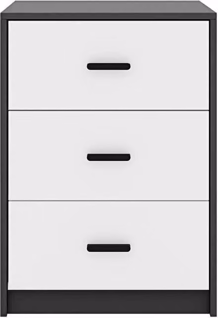 FORGEVIO Modern Bedroom Bedside Cabinet with Drawers, Black Carcass and White Drawers