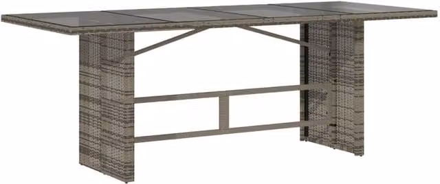 Berkfield Home Grey Poly Rattan Extendable Garden Table with Glass Top, W: 190 cm, D: 80 cm, H: 74 cm – 1