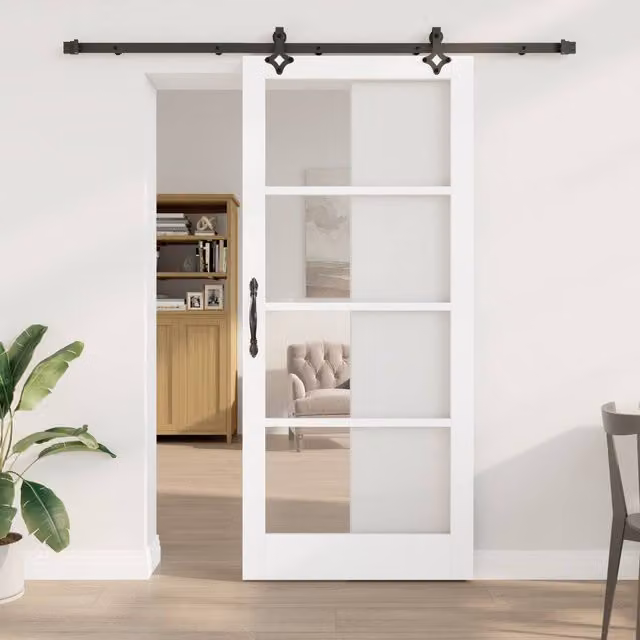 Berkfield Home Orkdal Modern Sliding Door with Hardware Set in White Lacquered Solid Wood and Glass – 1