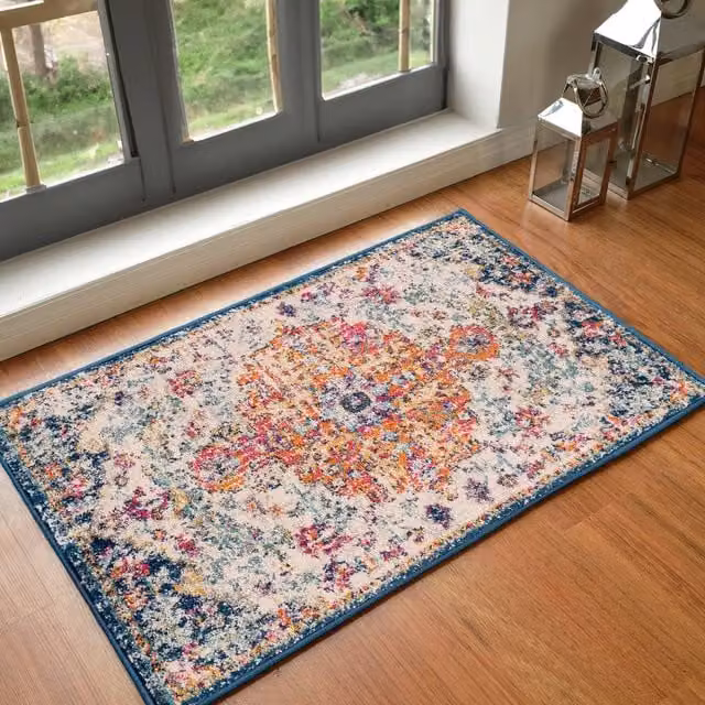 Livabliss Harput Vintage Boho Living Room Rug in Blue, Orange, Yellow and Grey, W/D/H: 120 x 170 cm