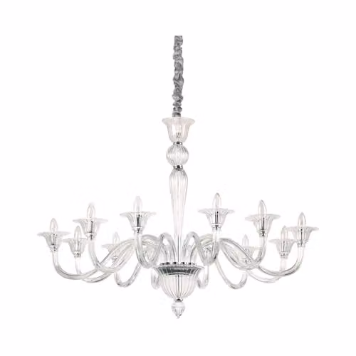 Ideal Lux Brigitta 12-Light Transparent Glass Pendant Light with E14 Bulbs and Adjustable Height