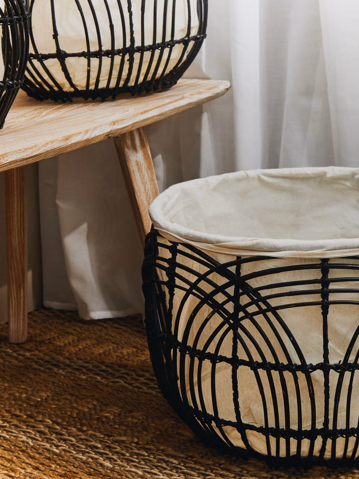 Orsina Set of 3 White Rattan Wicker Storage Baskets with Removable Fabric Bags – 3