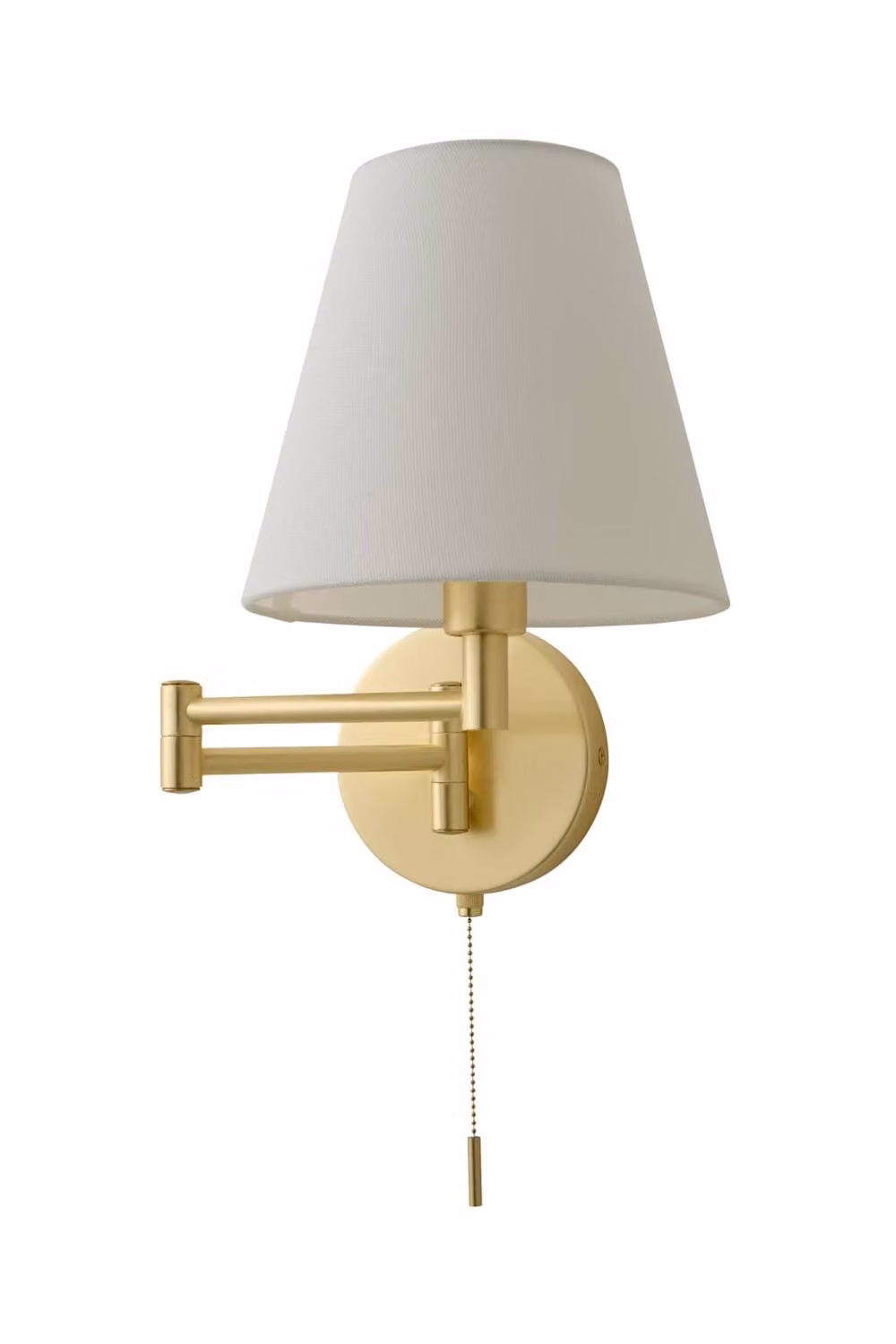 ValueLights Sonia Adjustable Swing Arm Wall Light with Tapered Fabric Shade and Bulb in Gold/Brass – 3