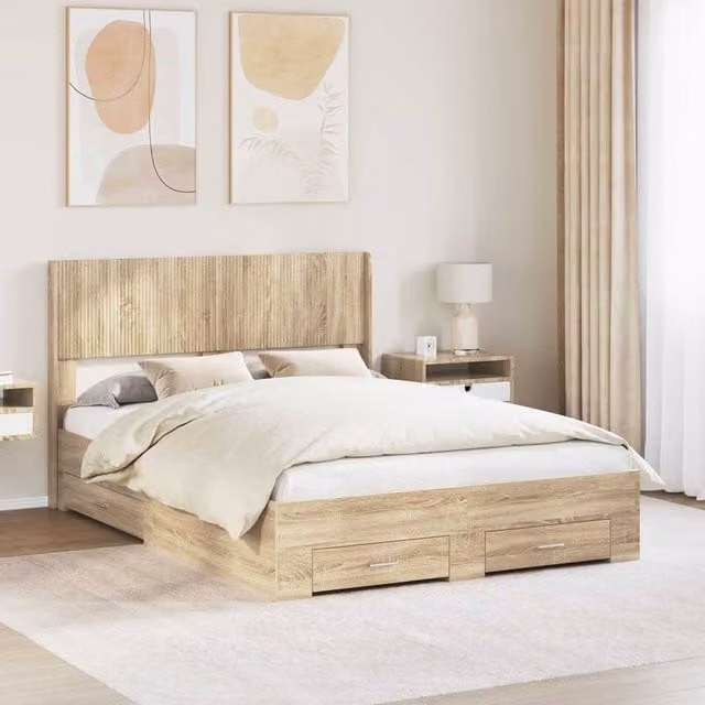 Berkfield Home Sonoma Oak Bed Frame with Storage and Headboard in Brown, 120 x 200 cm – 1