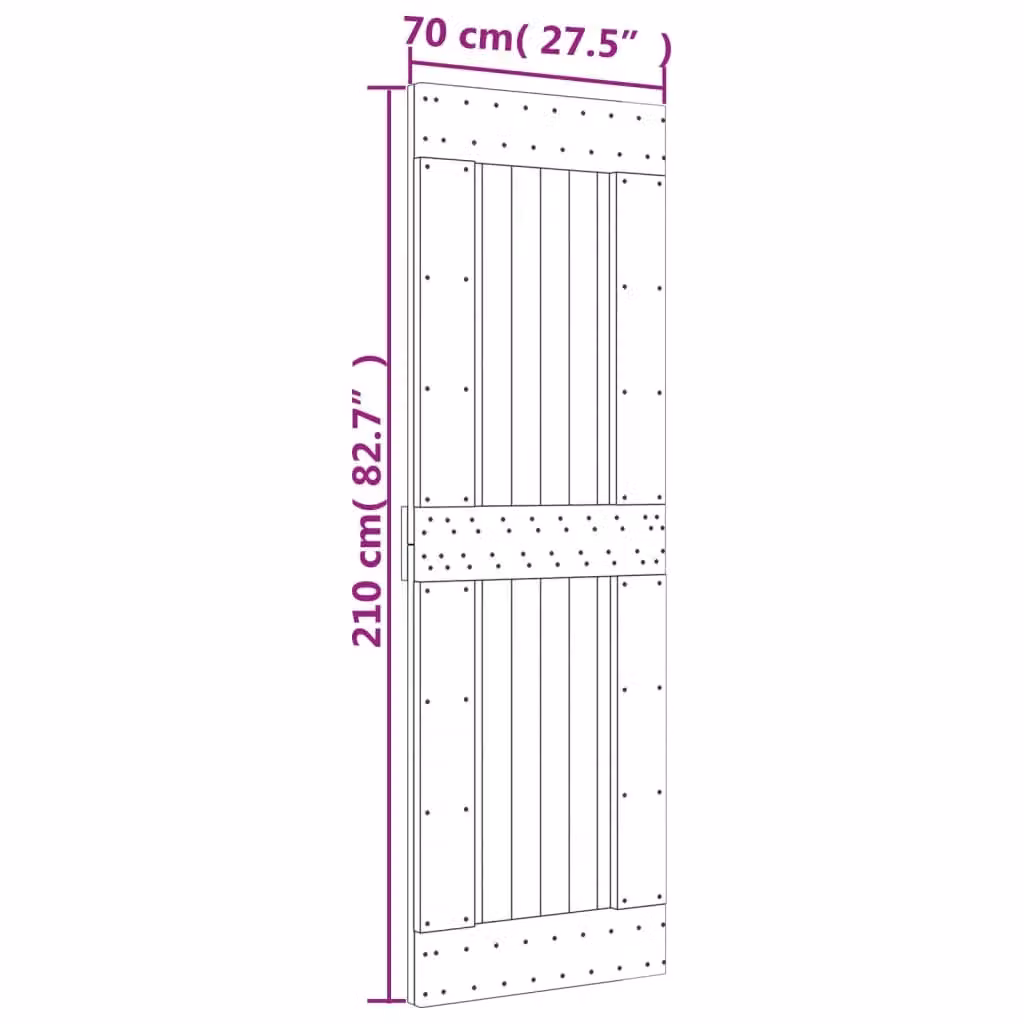 Berkfield Home Modern Sliding Door with Hardware Set, Solid Wood and Steel, Brown, W: 70 cm, H: 210 cm – 2