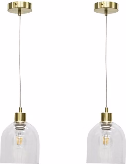 First Choice Lighting Belten Set of 2 Pendant Lights with Transparent Glass Cloche and Satin Brass Fittings – 1