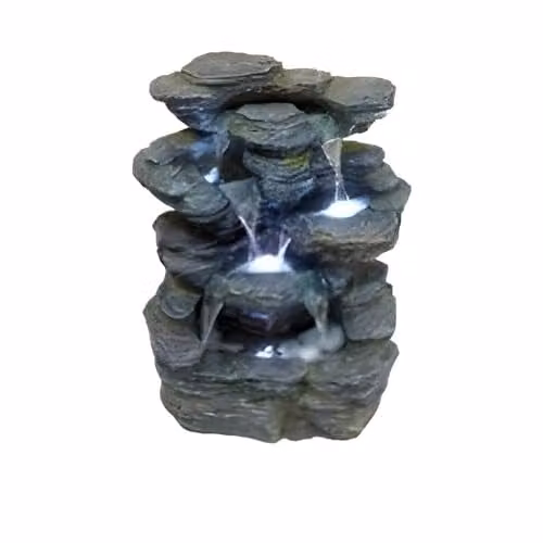 Tranquility Hoki Tabletop Cascade Water Feature in Beige and Grey with Protective Cover Kit and Tablets