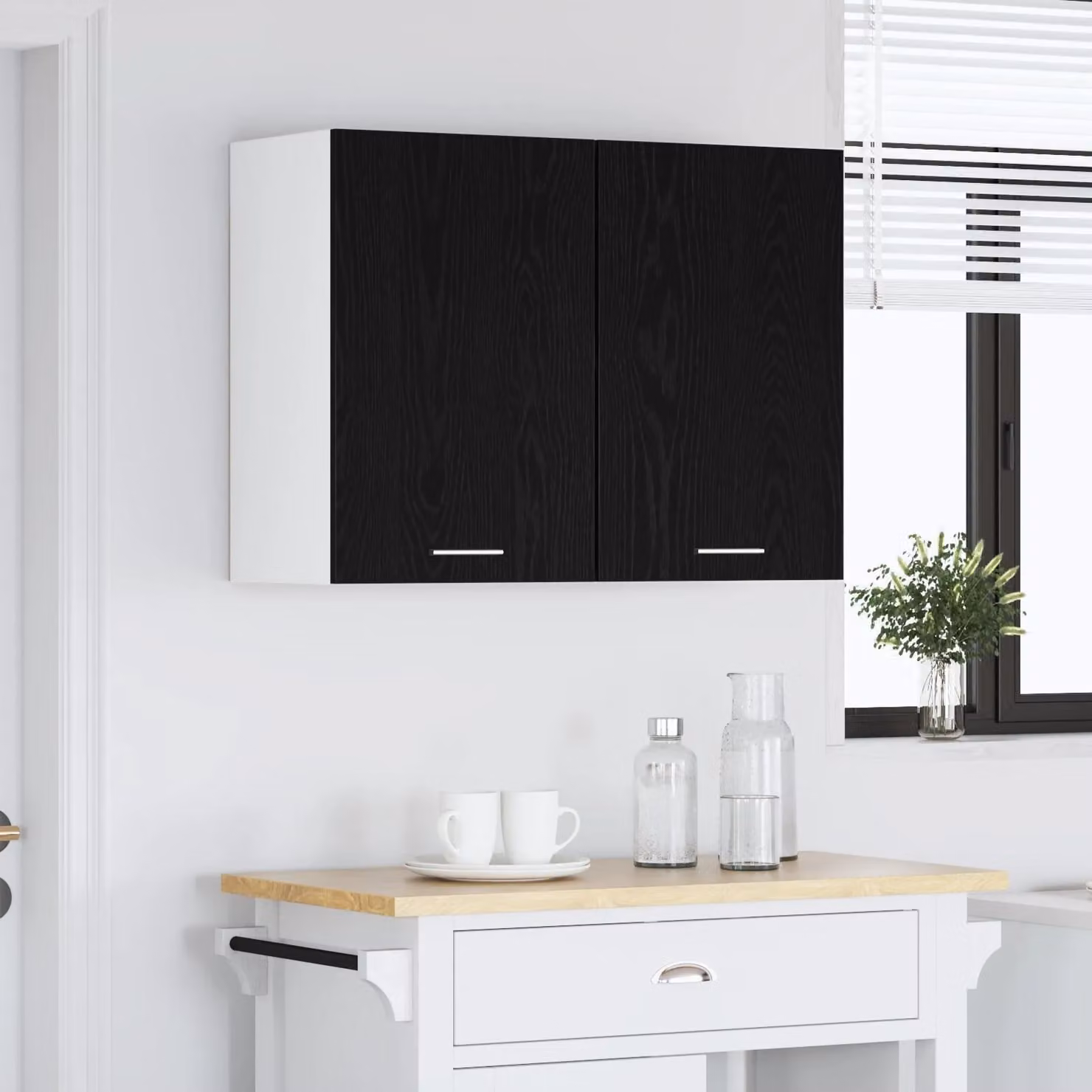 Berkfield Home Black Oak Modern Wall Mounted Kitchen Cabinet with Hinged Doors and Internal Shelves, W: 80 cm, D: 31 cm, H: 60 cm – 4