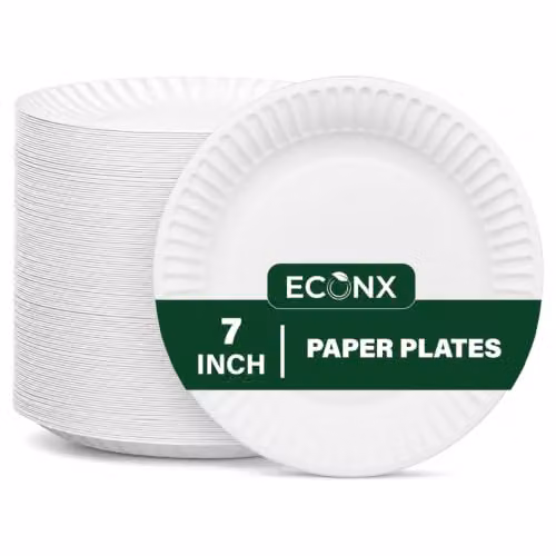 ECONX Heavy Duty Disposable White Paper Plates, 18 cm
