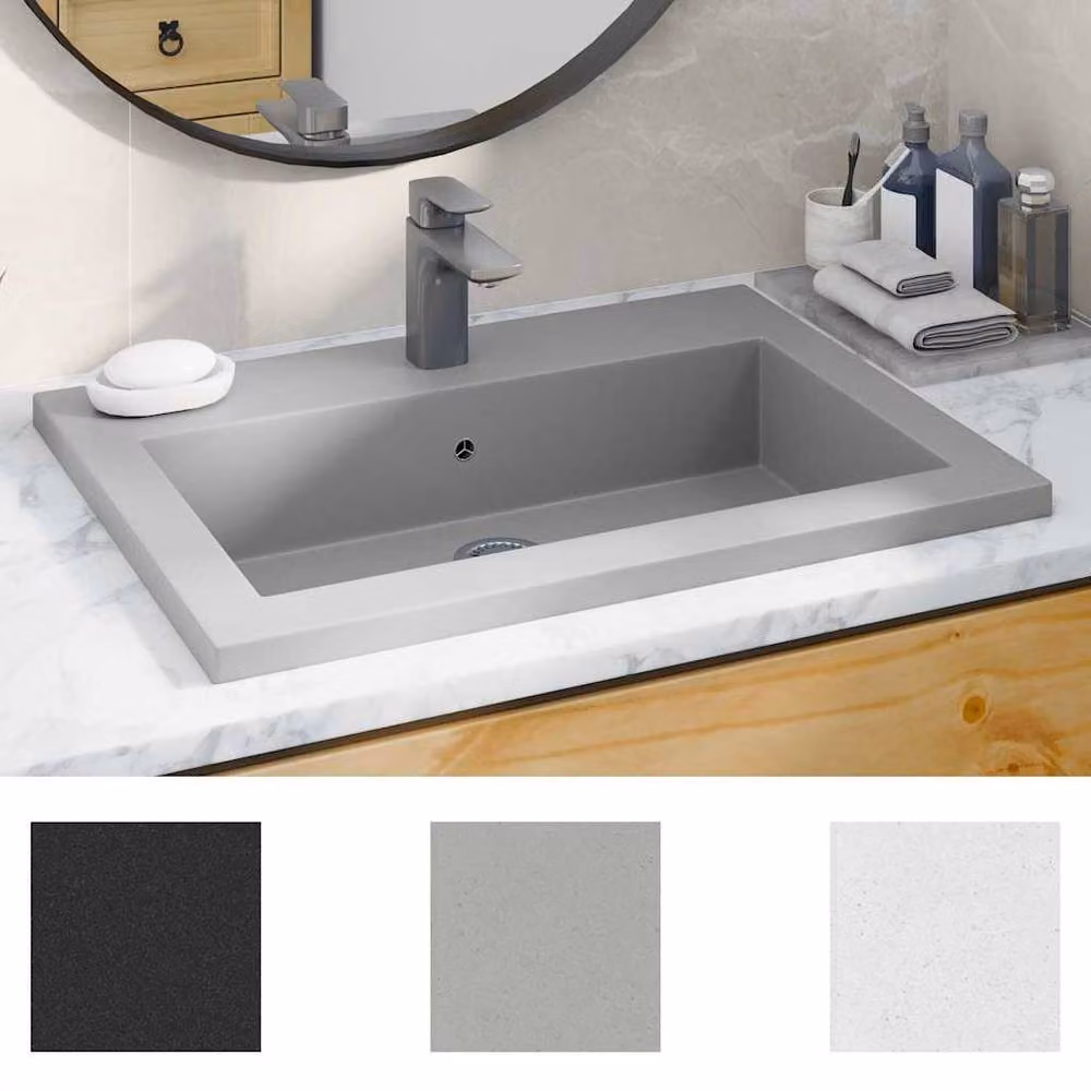 Berkfield Home Rectangular Granite Composite Basin in Grey, W: 60.0 cm, D: 45.0 cm, H: 12.0 cm – 2