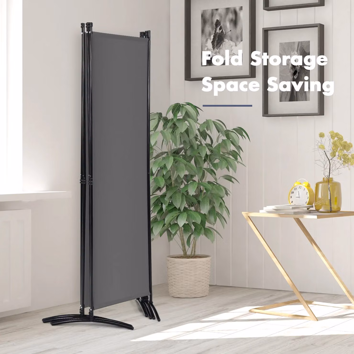 Costway 4-Panel Freestanding Folding Room Divider Privacy Screen in Grey, Height: 173 cm – 4