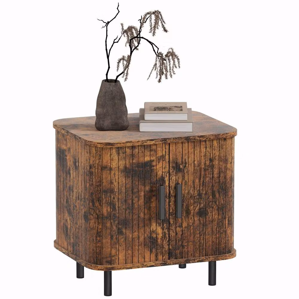 Wyld Haus Pasaba Brown Nordic Bedside Table with Tambour Sliding Door and Metal Legs – 4